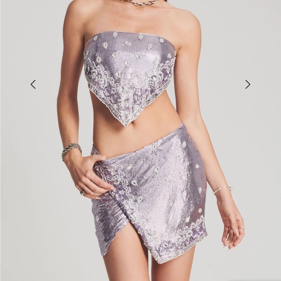 Retrofete Milos metal metallic rhinestone chainmail bandana crop small Xs skirt - Picture 2 of 5